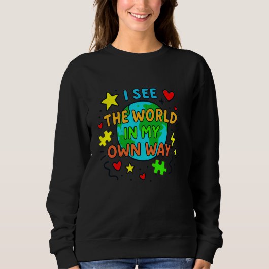 Kinder Neurodiverser Bestätigung Ich sehe die Welt Sweatshirt (Vorderseite)