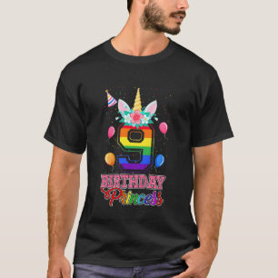 Kinder Niedlich 9. GeburtstagsPrinzessin Unicorn 9 T-Shirt