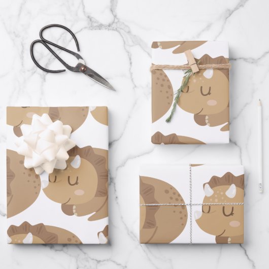 Kinder Niedlich Dinosaurier Geschenkpapier Set (Vorderseite)