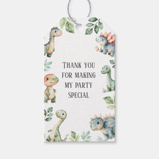 Kinder Niedlich Dinosaurier ThemenGeburtstagsparty Geschenkanhänger (Vorderseite)