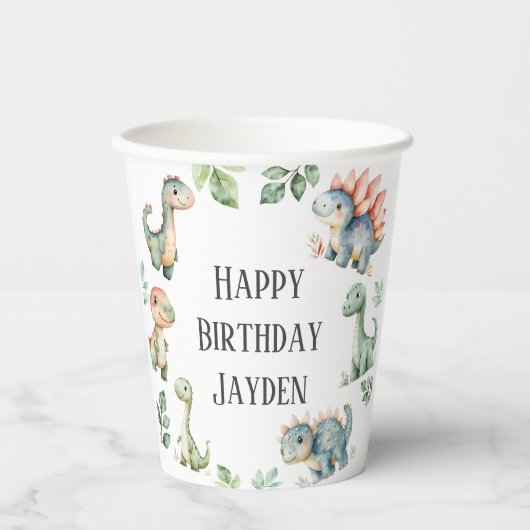 Kinder Niedlich Dinosaurier ThemenGeburtstagsparty Pappbecher (Vorderseite)
