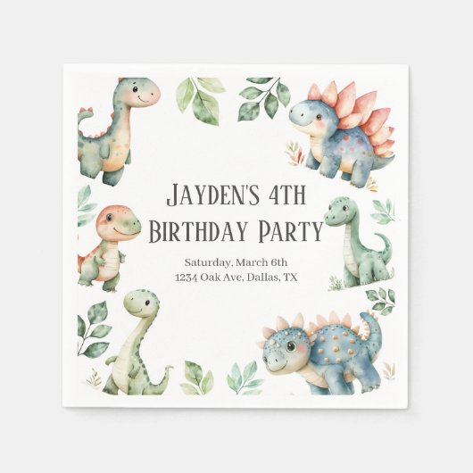 Kinder Niedlich Dinosaurier ThemenGeburtstagsparty Serviette (Vorderseite)