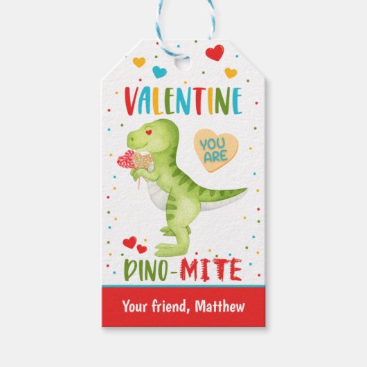 Kinder Niedlich Dinosaurier Valentines Dino-Mite K Geschenkanhänger (Vorderseite)