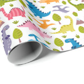 Kinder Niedlich farbige Dinosaurier Geschenkpapier (Rolleneckpunkt)