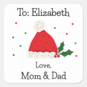 Kinder Niedlich Festliche Weihnachtsmannmütze Indi Quadratischer Aufkleber (Vorderseite)