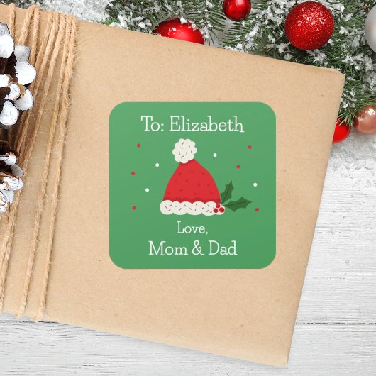 Kinder Niedlich Festliche Weihnachtsmannmütze Indi Quadratischer Aufkleber