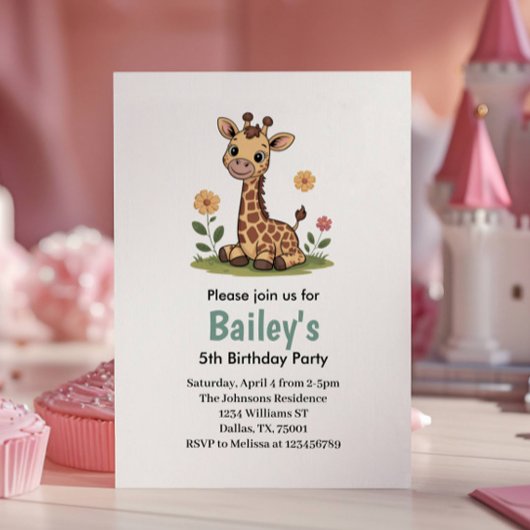 Kinder Niedlich Giraffe Jungle Geburtstagsparty Einladung