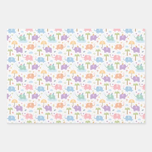 Kinder Niedlich glückliche Elefanten Pastel Pink B Geschenkpapier Set (Vorderseite)
