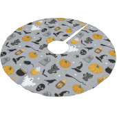 Kinder Niedlich Hexenkürbis Geister und Katzen Gra Polyester Weihnachtsbaumdecke (Schrägansicht)