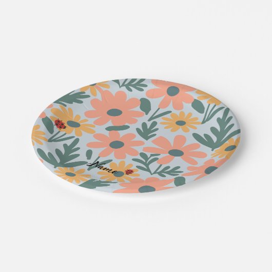 Kinder Niedlich Ladybug Polka dot Daisy Blume Patt Pappteller (Schrägansicht)