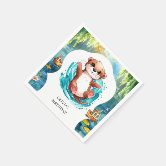Kinder Niedlich Otter Geburtstag Serviette (Ecke)