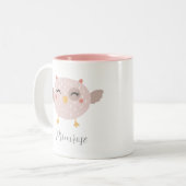 Kinder Niedlich Owl Individuelle Name Rosa zwei Tö Zweifarbige Tasse (Vorderseite Links)