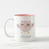 Kinder Niedlich Owl Individuelle Name Rosa zwei Tö Zweifarbige Tasse (Links)