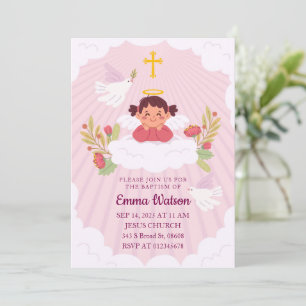Kinder Niedlich Pink Baby Girl Taufe Christening Einladung