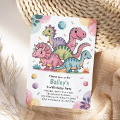 Kinder Niedlich Pink Dinosaurier 3. Geburtstag Par Einladung
