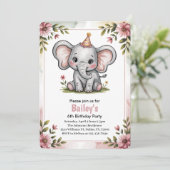 Kinder Niedlich Pink Elephant 6. Geburtstagsparty Einladung (Stehend Vorderseite)