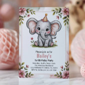 Kinder Niedlich Pink Elephant Geburtstagsparty Einladung