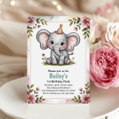 Kinder Niedlich Pink Elephant Geburtstagsparty Einladung