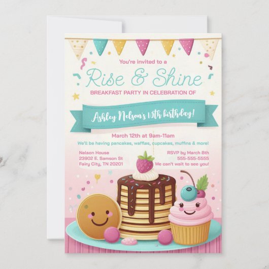 Kinder Niedlich Rise and Shine Breakfast Geburtsta Einladung (Vorderseite)