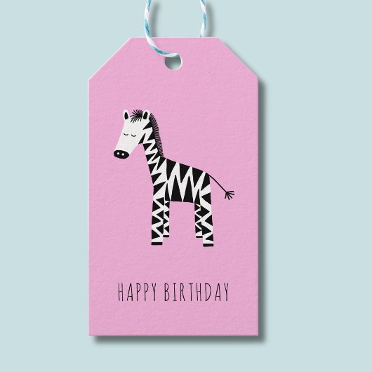 Kinder niedlich rosa Zebra Glücklich Geburtstag Geschenkanhänger