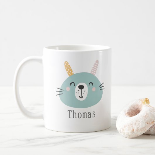 Kinder Niedlich Scandi Bunny Individuelle Name Kaffeetasse (Mit Donut)