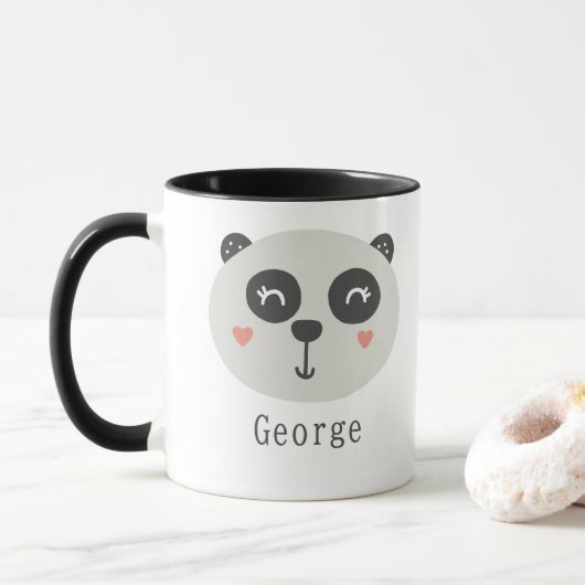 Kinder Niedlich Scandi Panda Individuelle Name Zwe Tasse (Mit Donut)