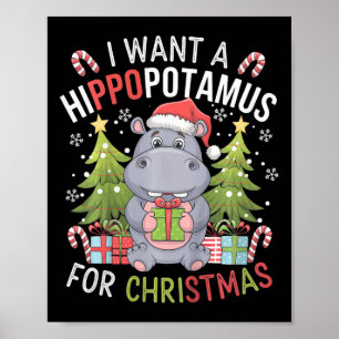 Kinder Niedlich Weihnachten Hippopotamus perfekt f Poster