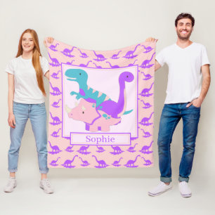Kinder Niedliche Dinosaurier Pink Fleece Blanket