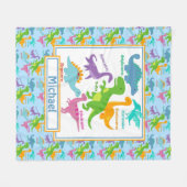 Kinder Niedliche Dinosaurier und Namen blau Fleecedecke (Vorderseite (Horizontal))
