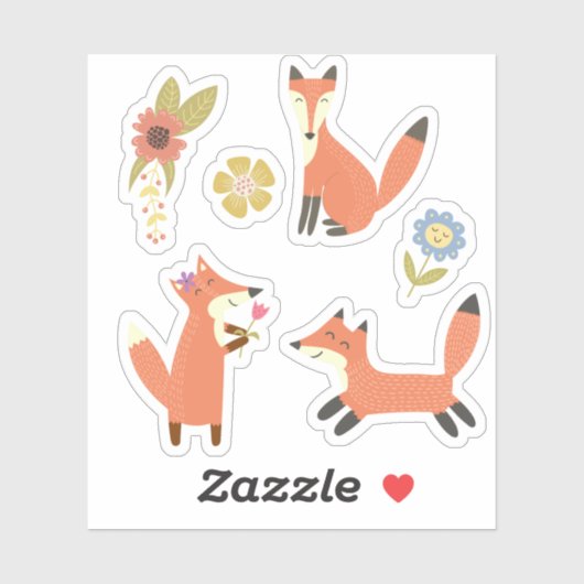 Kinder Niedliche Füchse mit Blume Aufkleber (Blatt)