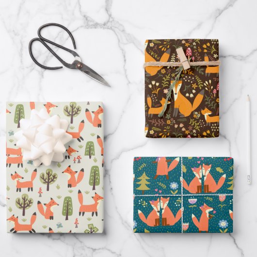 Kinder Niedliche glückliche Füchse spielen in Fore Geschenkpapier Set (Vorderseite)