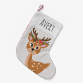 Kinder Niedliche graue Rentiere mit Blume Kranz &  Kleiner Weihnachtsstrumpf (Vorderansicht (hängend))