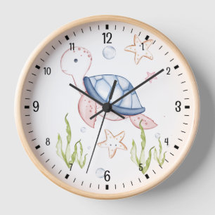 Kinder Niedliche Meereswelt Watercolor Wandleuchte Uhr