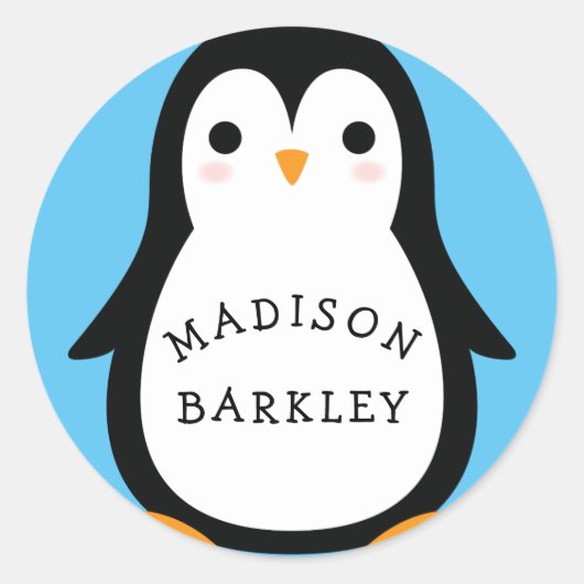Kinder Niedliche Pinguin Name Umschlag Aufkleber A (Vorderseite)