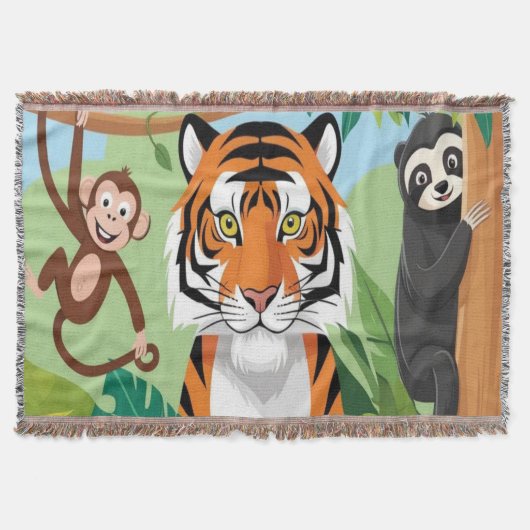 Kinder Niedliche Tiere Jungle Tiger Affenvogel Decke (Vorderseite)
