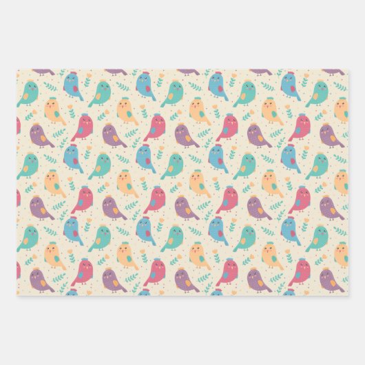 Kinder Niedliche Vögel mit Tulpen Geschenkpapier Set (Vorderseite 2)