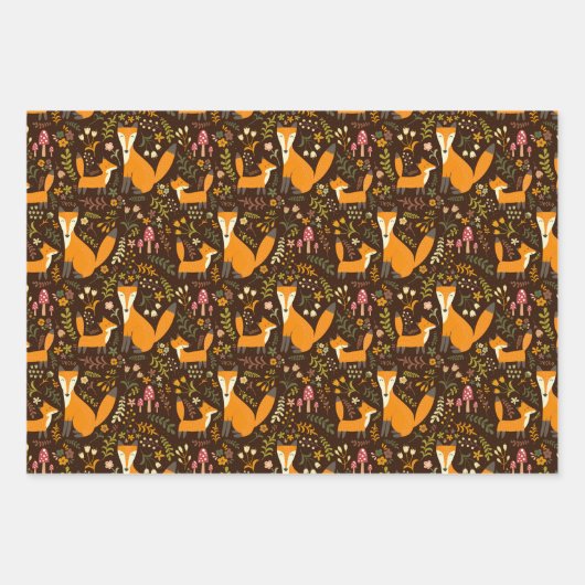 Kinder Niedlichen Waldwald Fox Familie Pilze Blume Geschenkpapier Set (Vorderseite 2)