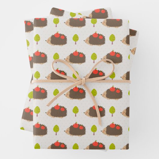 Kinder Niedlicher Igel, der Äpfel trägt und lächel Geschenkpapier Set (Beispiel)