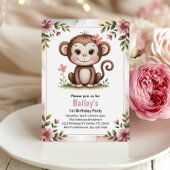 Kinder Niedlicher rosa Affe 1. Geburtstag Party Einladung