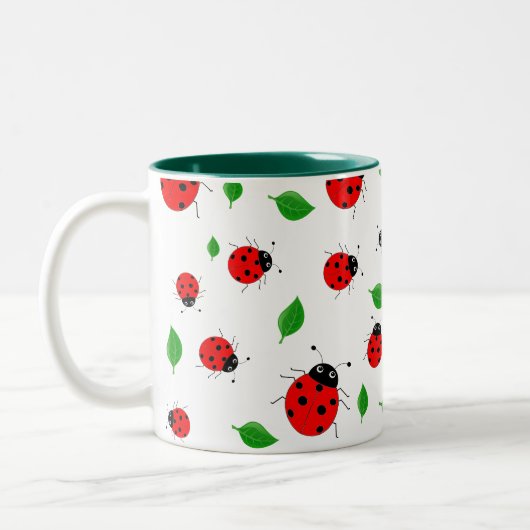 Kinder Niedlicher roter Ladybug und grün verlassen Zweifarbige Tasse (Links)