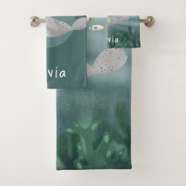 Kinder Niedliches Blau unter dem Siegel des Ozeans Badhandtuch Set