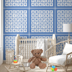 Kinder Niedliches blaues Alphabet und Zahlenmuster Tapete