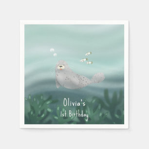 Kinder Niedliches Blue Ocean Siegel 1. Geburtstag Serviette