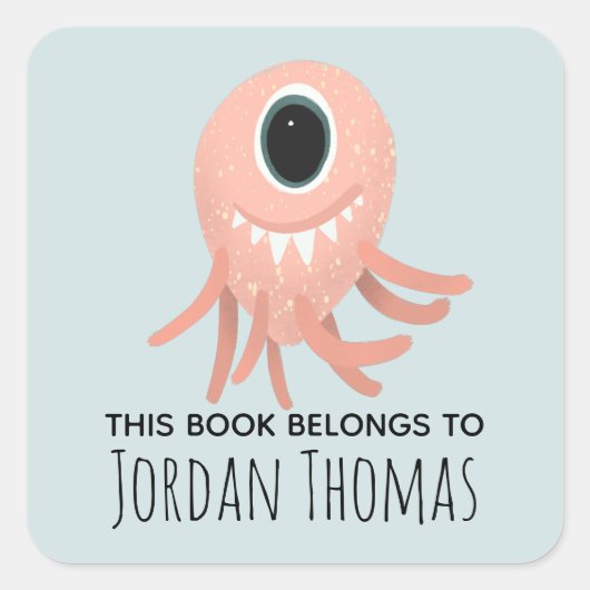Kinder Niedliches rosa Monster-Buchzeichen Quadratischer Aufkleber (Vorderseite)