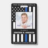 Kinder-Notrufnummer Polizei Blaue Flagge Foto Kind Ausweis (Vorderseite)