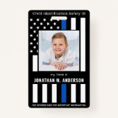 Kinder-Notrufnummer Polizei Blaue Flagge Foto Kind Ausweis (Vorderseite)