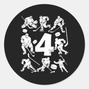 Kinder Nummer 4 Jahre Eishockey 4. Geburtstag  Runder Aufkleber