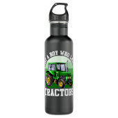 Kinder nur ein Junge, der Lieben Traktoren Bauernh Edelstahlflasche (Vorderseite)