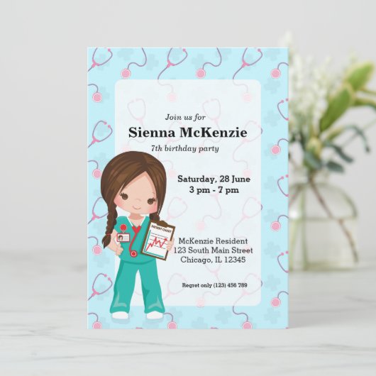 Kinder Nurse Einladung (Stehend Vorderseite)