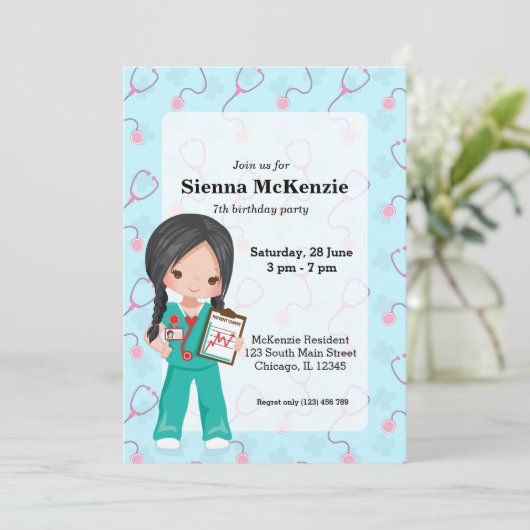 Kinder Nurse Einladung (Stehend Vorderseite)